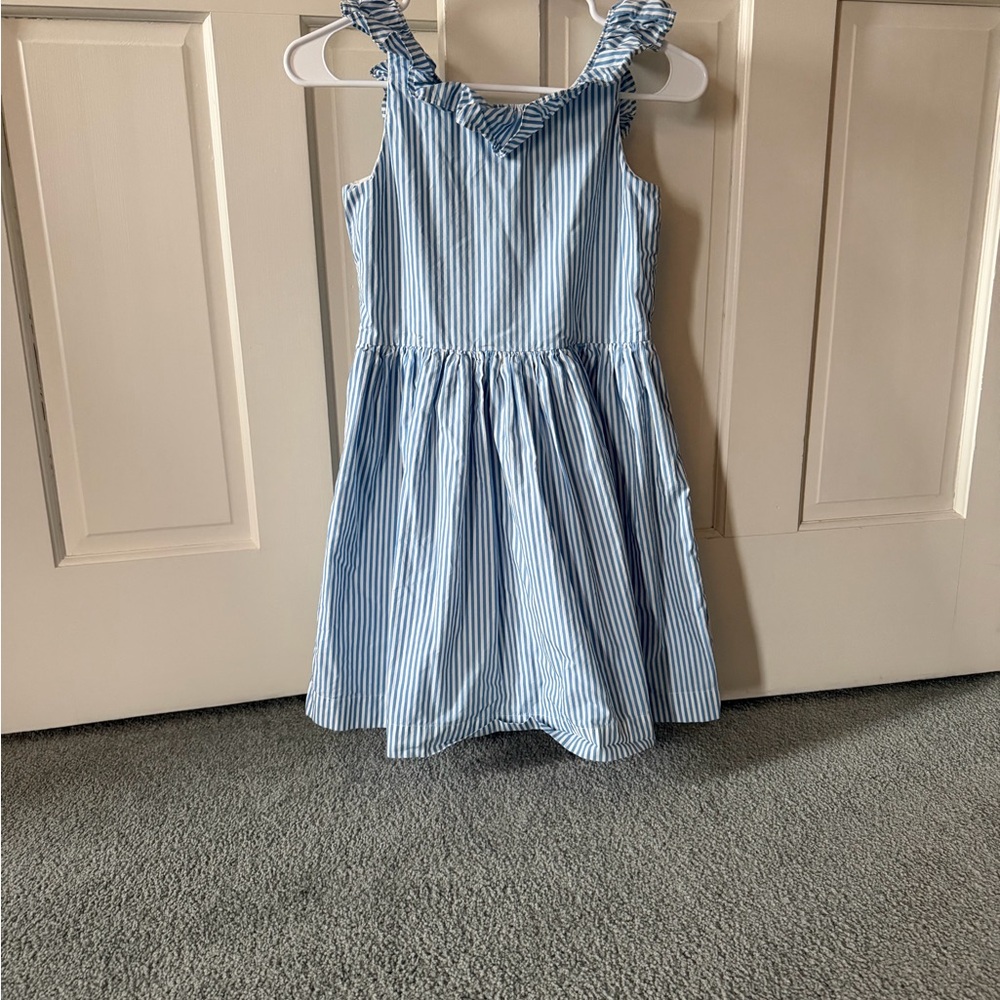 J Crew Girls Blue and White Striped Ruffled Girls  Dress, Size 10